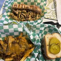 Patty melt, steak n cheese, loaded fries. So yummy!!!  at Mike's Vegan Grill in Greensboro
