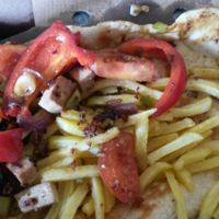 Salt and chilli tofu and roasted veg flatbread at Reggie's Cafe in Whitley Bay