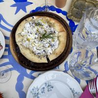 Toscana con cipolle e stracchino vegan   at Amaranto Bistrot in Finale Ligure