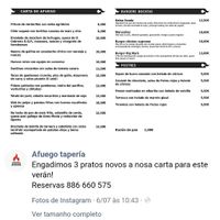 Carta a 9/7/2022 - fritura de verduritas, chilli e maruxiñas são veganos at Afuego tapería in O Grove