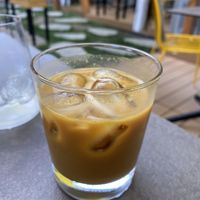 Cold brew sunny latte made with turmeric at Verv Kitchen in Bucharest