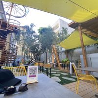 The courtyard catches the sun and is a peaceful place to meet friends and eat at Verv Kitchen in Bucharest