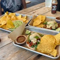 One Cauliflower and one sweet potato taco, plus chips and guacamole    at Taco Temple in Asheville