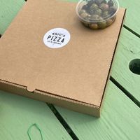 Take away pizza and olives  at Eric's Pizza in Hunstanton