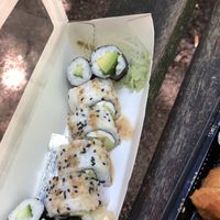 the vegan sushi w vegan cream cheese (violife), super silky and flavourful, they gave us four additional maki since their kimchi isn‘t vegan (fish sauce) at VietPho Cuisine in Frankfurt