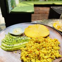 Arepa with tofu scramble   at AMA in Medellin