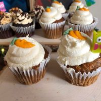 Carrot Cupcakes and PB Chocolate Cupcakes at Wildflour Vegan Bakery and Juice Bar in Pawtucket