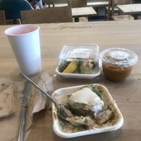 Raw lasagna, beet latte, sweet potato pudding, “tuna” roll  at Wildflour Vegan Bakery and Juice Bar in Pawtucket