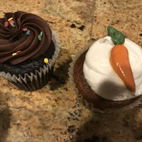 Chocolate and carrot cake cupcakes  at Wildflour Vegan Bakery and Juice Bar in Pawtucket