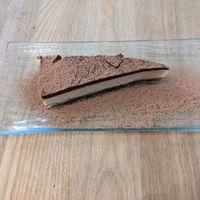 Tirommmisu cake, made w homemade vegan cheese at Om Plante in Magog