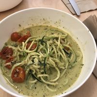 Spaghetti squash with tomatoes in a runny pesto based sauce    at Yum Baaar in Segovia