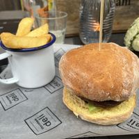 Portabella Mushroom burger and chunky fries   at Thornham Deli in Hunstanton