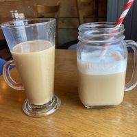 Pumpkin spice oat milk latte and pumpkin spice oat milk iced coffee  at The Bay Vegan Deli Coffee House in Sandown