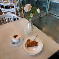 Housemade Vegan Carrot Cake and Cappuccino at Guglhupf Cafe at Guglhupf Cafe in Koblenz