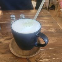 Matcha latte at Break Sé in Lisbon
