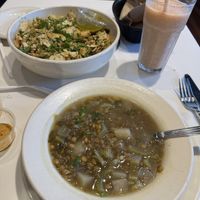 Lentil soup, superfood salad, and a smoothie  at Aladdin's Eatery in Akron