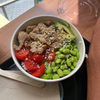 One vegan option for the poke bowls, the wraps are not vegan. Delicious !  at Mahalo Poke in Cadiz