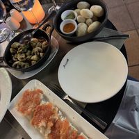 Tomato bread, Canarian potatoes, garlic mushrooms   at Maná 264 in Gran Canaria