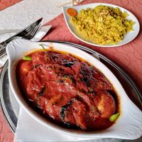 "Mousaka" in vegan. Der Reis war gut gewürzt. at Damaskus in Seck