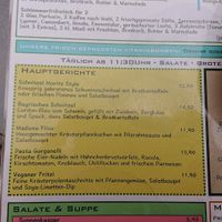 Menu at Cafe Moritz in Lichtenfels