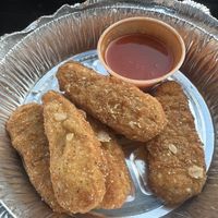 “chicken tenders” with hot buffalo sauce   at Next Stop Vegan - Washington Heights in New York City