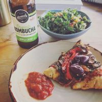 kale salad and pizza at Chantal Organics - Restaurant in Napier