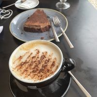 Vegan cake and cappuccino with soya milk  at A Confeitaria in Funchal