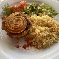 This was the “menu of the day” plate, a garlic puff pastry with seitan. at Cor de Tangerina in Guimaraes