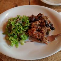 Economic meal special - vegan adaptation of local stew-like dish with salad at Cor de Tangerina in Guimaraes