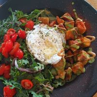 Breakfast plate with egg at Julia's Vegetarian Restaurant in Pacific Grove