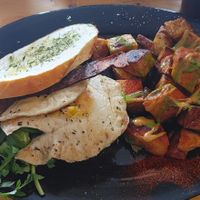 Breakfast sandwhich with tempe and vegan egg at Julia's Vegetarian Restaurant in Pacific Grove