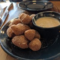 Donut holes with candy cap sauce at Julia's Vegetarian Restaurant in Pacific Grove