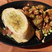 Fried “egg” sandwich with paprika potatoes. at Julia's Vegetarian Restaurant in Pacific Grove