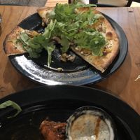 Buffalo cauliflower and mushroom butternut squash pizza  at Julia's Vegetarian Restaurant in Pacific Grove