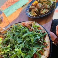 Fried egg sandwich and vegan Rita pizza at Julia's Vegetarian Restaurant in Pacific Grove