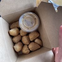 Cinnamon donut holes with amazing sauce  at Julia's Vegetarian Restaurant in Pacific Grove