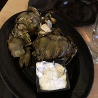 Artichoke with vegan aoli!  at Julia's Vegetarian Restaurant in Pacific Grove