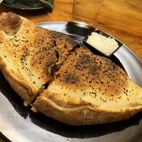 Calzone with vegan cheese   at Julia's Vegetarian Restaurant in Pacific Grove