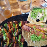 Fried egg with tempeh bacon and paprika potatoes at Julia's Vegetarian Restaurant in Pacific Grove