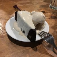 Flourless Vegan Chocolate Cake with Vegan Ice Cream was OMG delicious and I think I sinned or something. LOL Soooo good. Save room.  at Julia's Vegetarian Restaurant in Pacific Grove