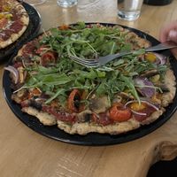 Gluten free vegan pizza   at Julia's Vegetarian Restaurant in Pacific Grove