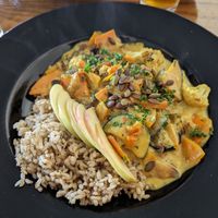 Yellow coconut curry at Julia's Vegetarian Restaurant in Pacific Grove