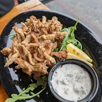Fried mushrooms with vegan ranch at Julia's Vegetarian Restaurant in Pacific Grove