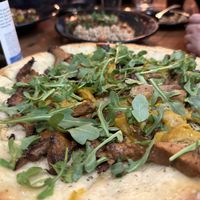 Flatbread with chanterelles   at Julia's Vegetarian Restaurant in Pacific Grove
