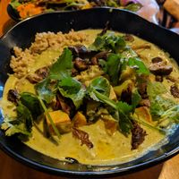 Green curry with lion's mane mushrooms! at Julia's Vegetarian Restaurant in Pacific Grove
