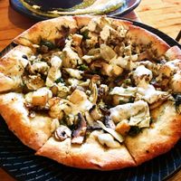 Vegan version of the California pizza  at Julia's Vegetarian Restaurant in Pacific Grove