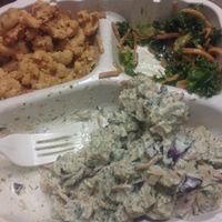 Chickun salad, mac and cheeze, kale salad at The Land of Kush in Baltimore