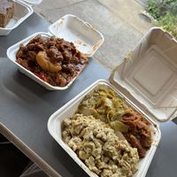 BBQ Ribs w/ Curry Cabbage, Sweet Potatos, and Mac & Cheese   at The Land of Kush in Baltimore