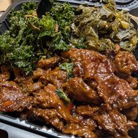 Vegan Barbecue Ribs live kale and collard greens at The Land of Kush in Baltimore