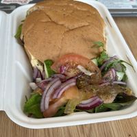 Hummus & roast pepper roll with salad  at The Town Hall in Hebden Bridge